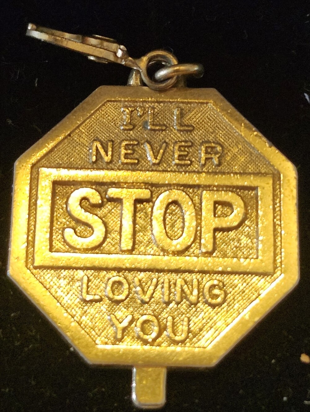 Vtg Monet Gold Tone "I'll Never Stop Loving You" Octagon Pendant